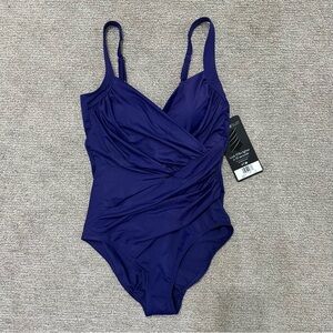 Miraclesuit Soft Cup Bra Eggplant‎ Purple One Piece Slimming Swimsuit Size 12